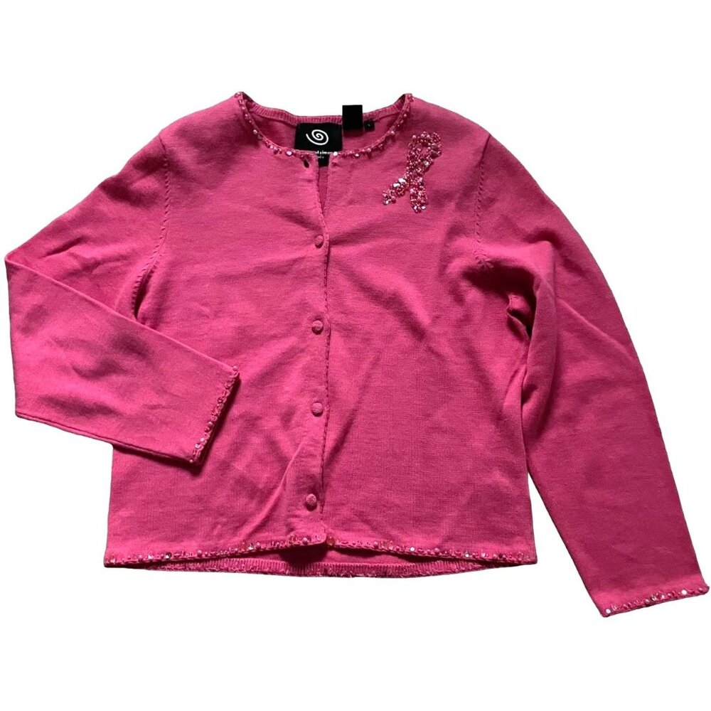 Michael Simon Cardigan Breast Cancer Awareness Embellished Ribbon Cardigan Women
